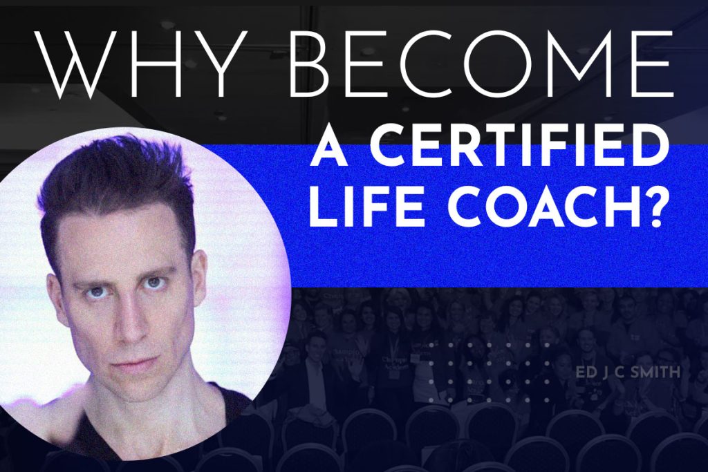 Intense man in a promotional image questioning the reasons to become a Certified Life Coach.