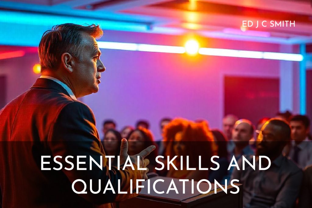 Metaphysical Coaching: A professional speaker presenting to an engaged audience in a brightly lit seminar room.