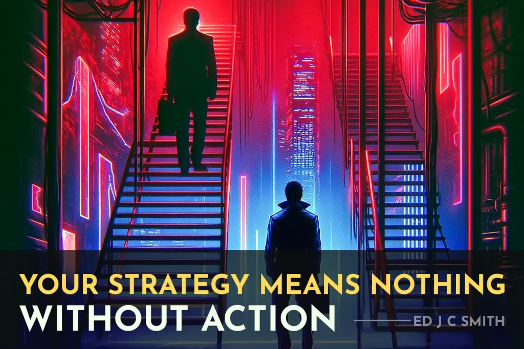 neon-lit metaphor for a coaching business strategy that fails without decisive action