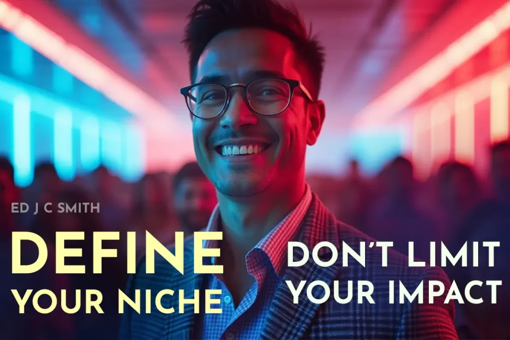 Confident coach smiling under vibrant lights, symbolizing the power of defining your coaching niche for greater impact