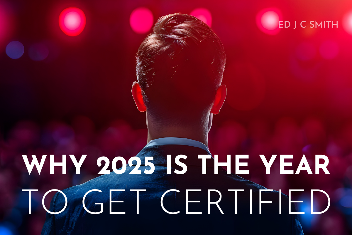 Becoming a Certified Life Coach – A confident individual stands before a brightly lit stage, symbolizing leadership, inspiration, and the decision to pursue certification in 2025.