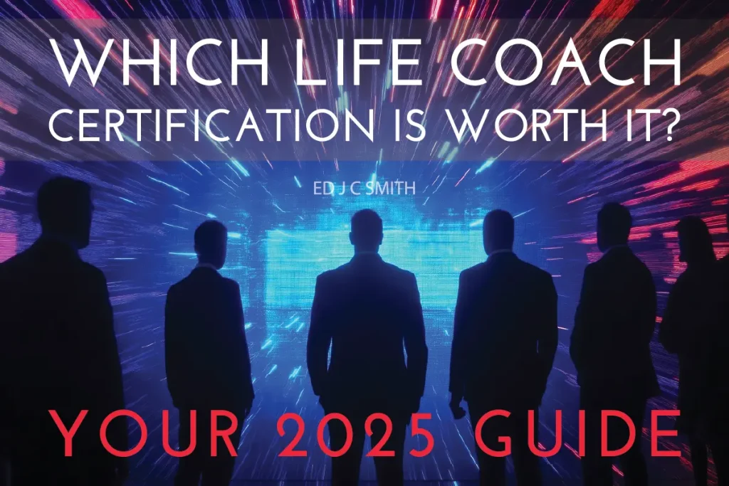 Silhouettes of professionals standing before a futuristic digital screen with bright light rays, symbolizing guidance and decision-making in choosing the right certification.