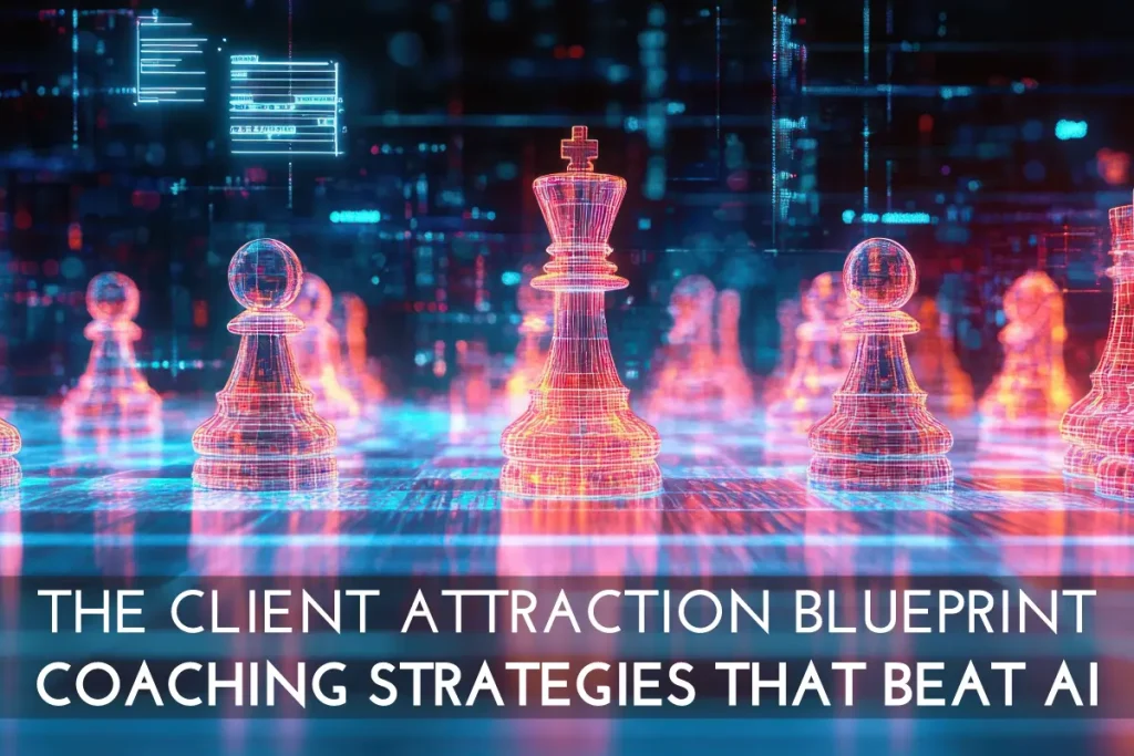 futuristic digital chessboard representing strategic moves, symbolizing coaching business strategies that outperform artificial intelligence in the modern market