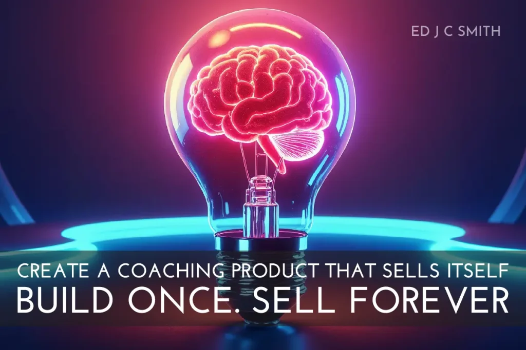 glowing neon brain inside a lightbulb symbolizing innovation and creativity in developing coaching business strategies that generate lasting sales success